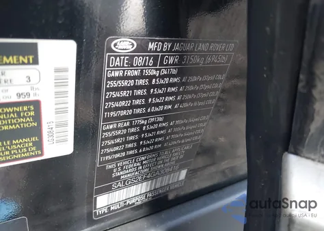 2016 Land Rover Range Rover 5.0L V8 Supercharged from USA, damaged, VIN SALGS2EF4GA308416